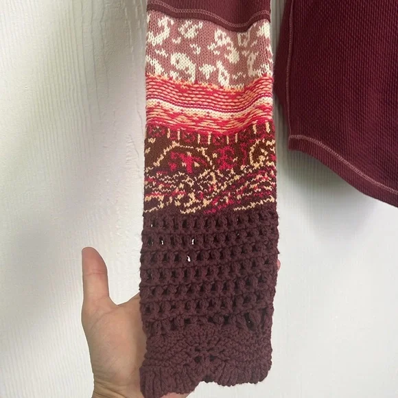 Free People - NWT In The Mix Rio Vino Thermal Long Sleeve Fun Top Size Medium - Picture 5 of 12